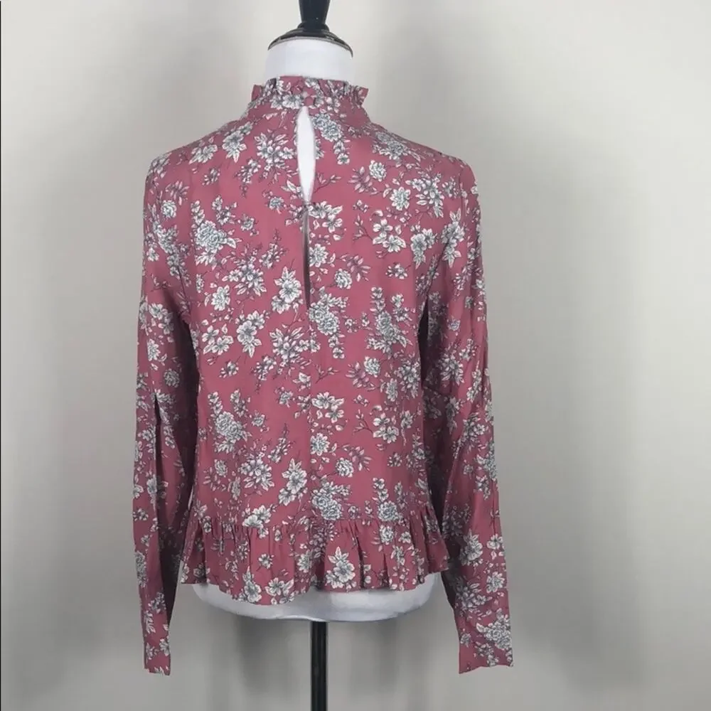 Code Mode Top Pink Ruffle Mock Neck Floral - Picture 4 of 7